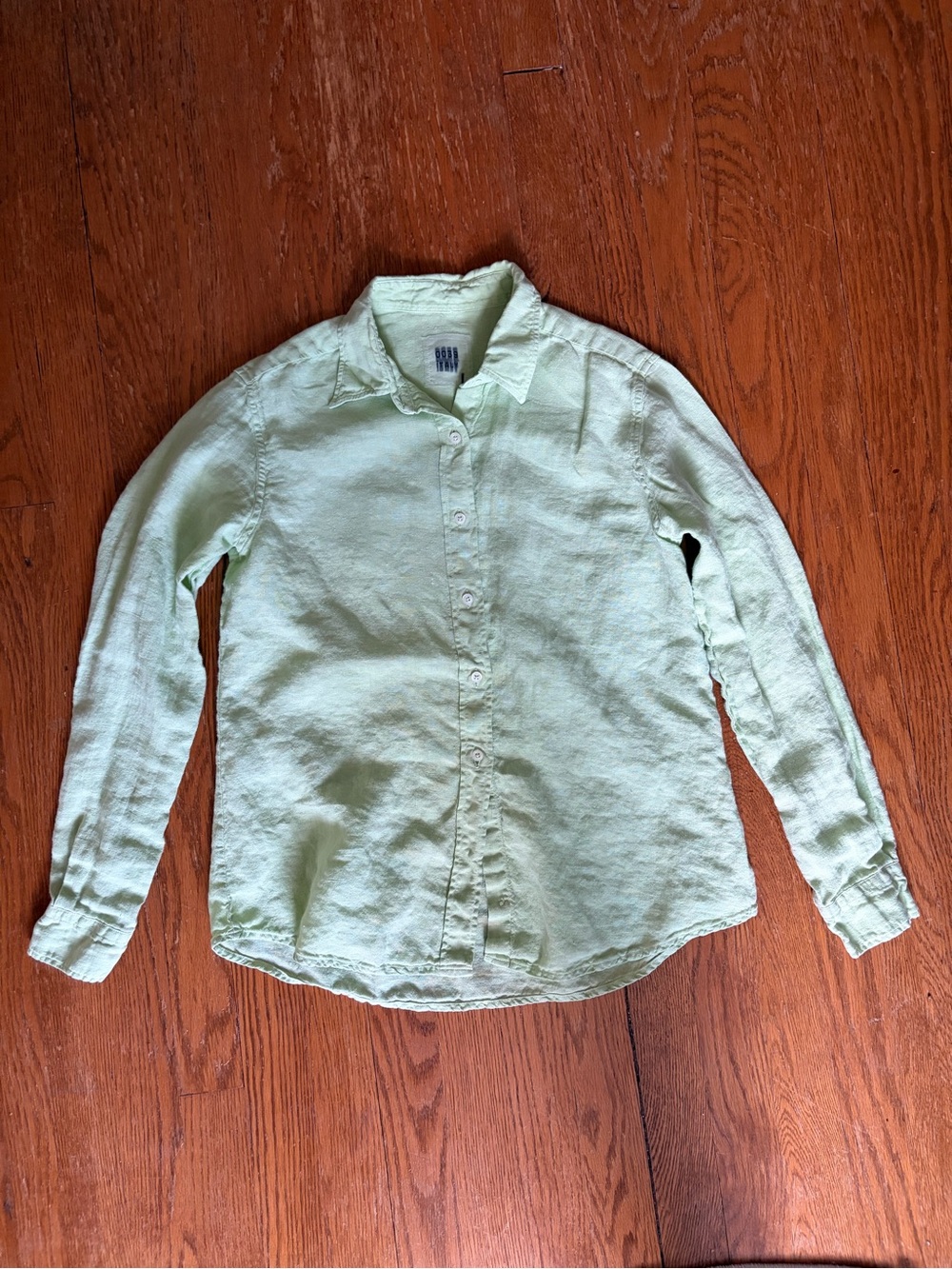 0039 Italy 100% Linen Button-Down Shirt Pale Mint Green Size Small